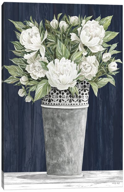 Punched Tin White Floral Canvas Art Print - Bouquet Art