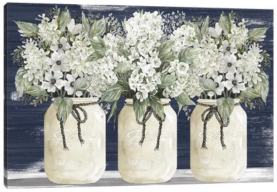 White Floral Trio Canvas Art Print - Dining Room Art