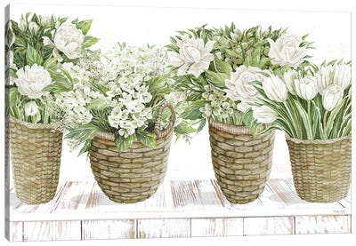 Floral Baskets Canvas Art Print - Farmhouse Kitchen Art