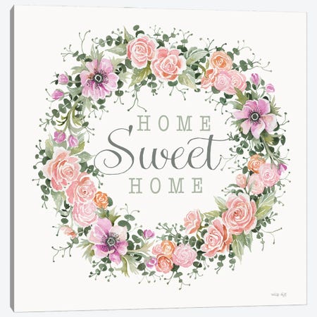 Home Sweet Home Floral Wreath Canvas Print #CJA394} by Cindy Jacobs Canvas Artwork