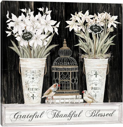 Grateful Thankful Blessed Still Life Canvas Art Print - French Country Décor