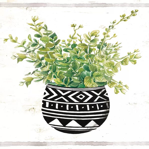 Mud Cloth Black and White Succulent II