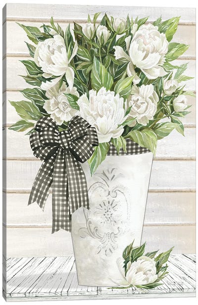 White Peonies Canvas Art Print - Bouquet Art