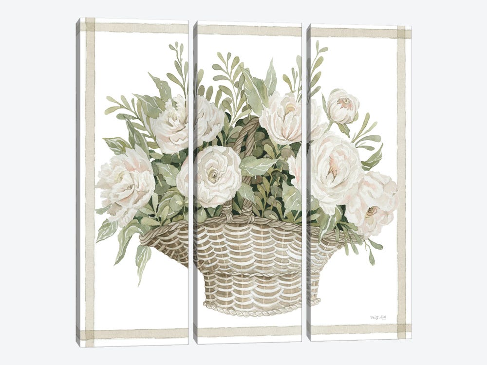 Basket Of Peonies by Cindy Jacobs 3-piece Canvas Wall Art
