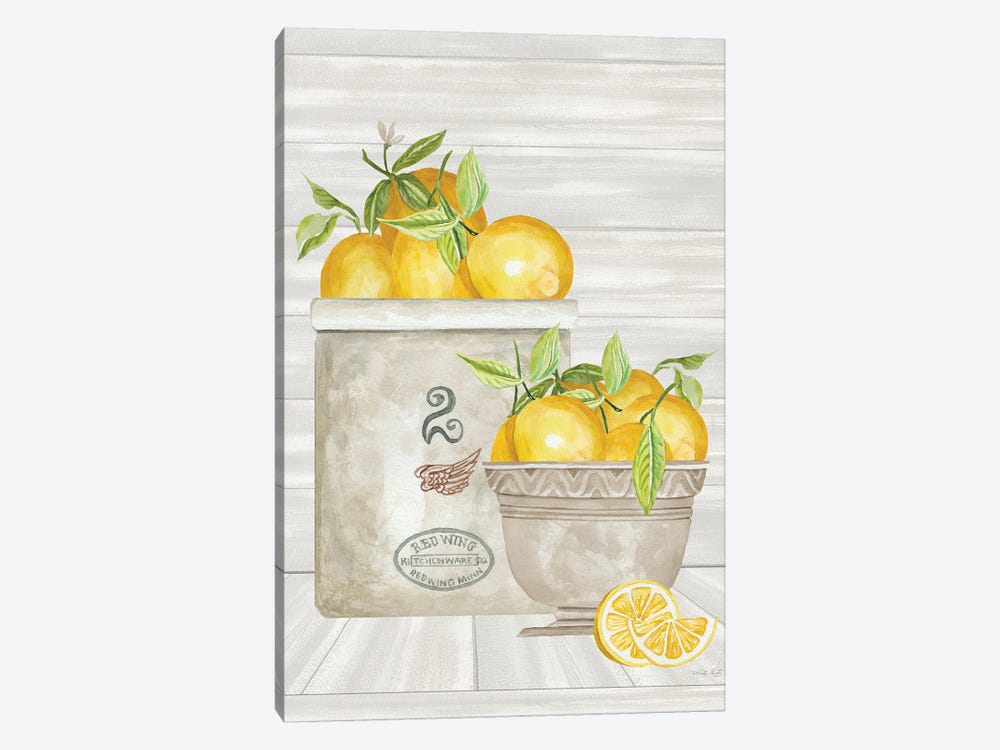 Lemon Crock And Bowl by Cindy Jacobs 1-piece Canvas Wall Art