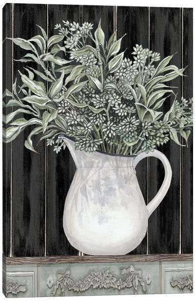 Sage Greenery In A Pitcher Canvas Art Print - Farmhouse Kitchen Art