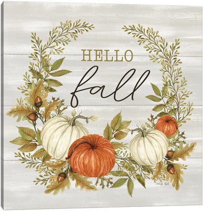 Hello Fall Canvas Art Print - Pumpkins