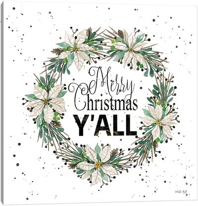 Merry Christmas Y'All Wreath Canvas Art Print - Farmhouse Christmas Décor
