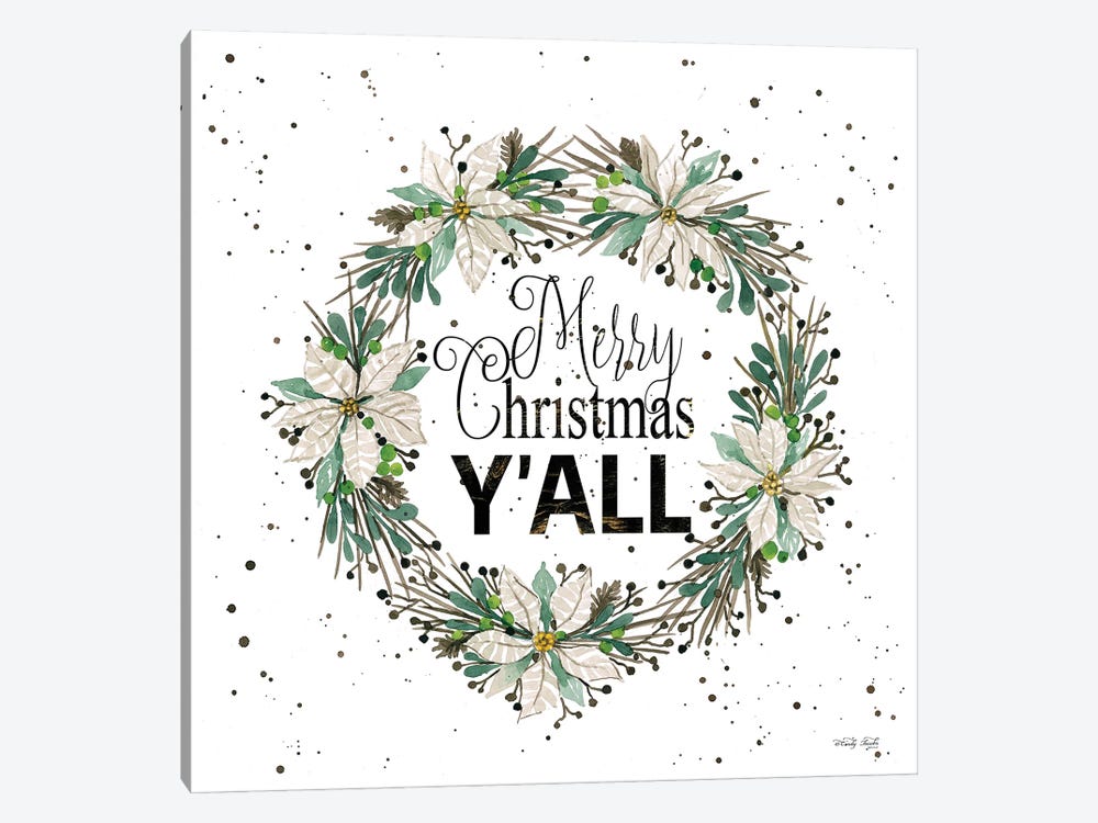 Merry Christmas Y'All Wreath by Cindy Jacobs 1-piece Canvas Wall Art