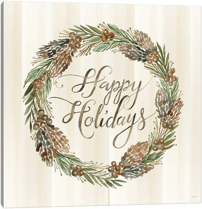 Sage Happy Holidays Wreath Canvas Art Print - Cindy Jacobs