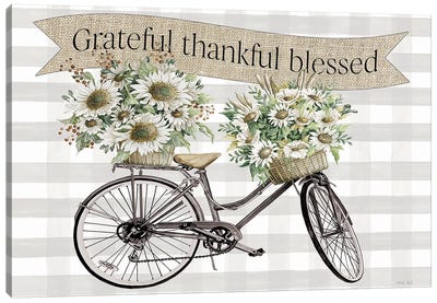 Grateful, Thankful, Blessed Bicycle Canvas Art Print - Gingham Patterns