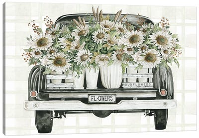 Sunflower Truck Canvas Art Print - Gingham Patterns