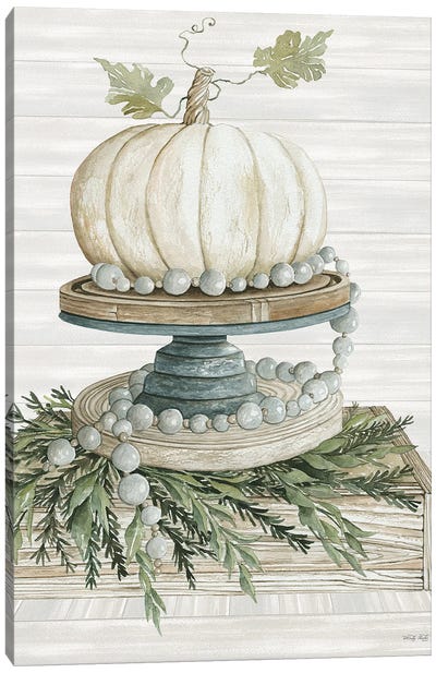 White Pumpkin On Display Canvas Art Print - Cindy Jacobs