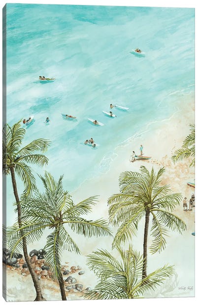 Surfers From Afar Canvas Art Print - Coastal & Ocean Abstract Art