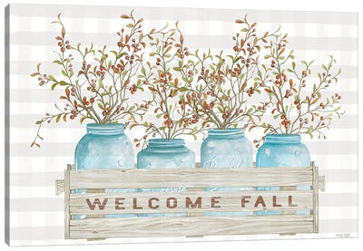 Welcome Fall Jars Canvas Art Print - Gingham
