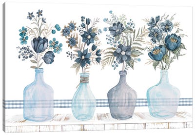 Feeling Blue Florals Canvas Art Print - Gingham