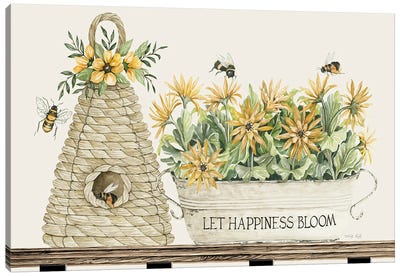 Let Happiness Bloom Bee Hive Canvas Art Print - Bee Art