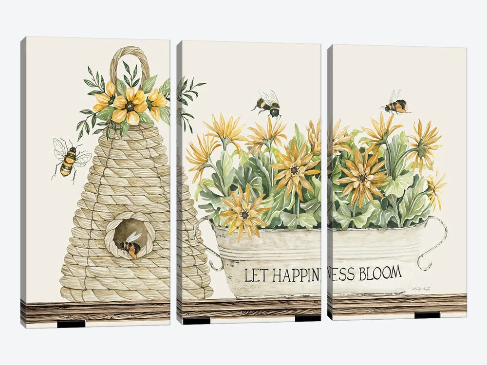 Let Happiness Bloom Bee Hive by Cindy Jacobs 3-piece Canvas Artwork