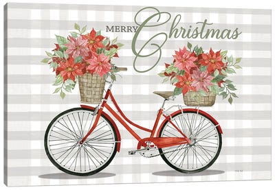 Merry Christmas Bicycle I Canvas Art Print - Gingham