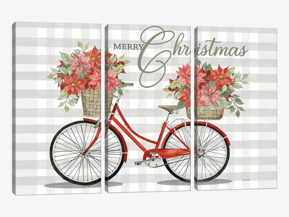 Merry Christmas Bicycle I by Cindy Jacobs 3-piece Canvas Art Print