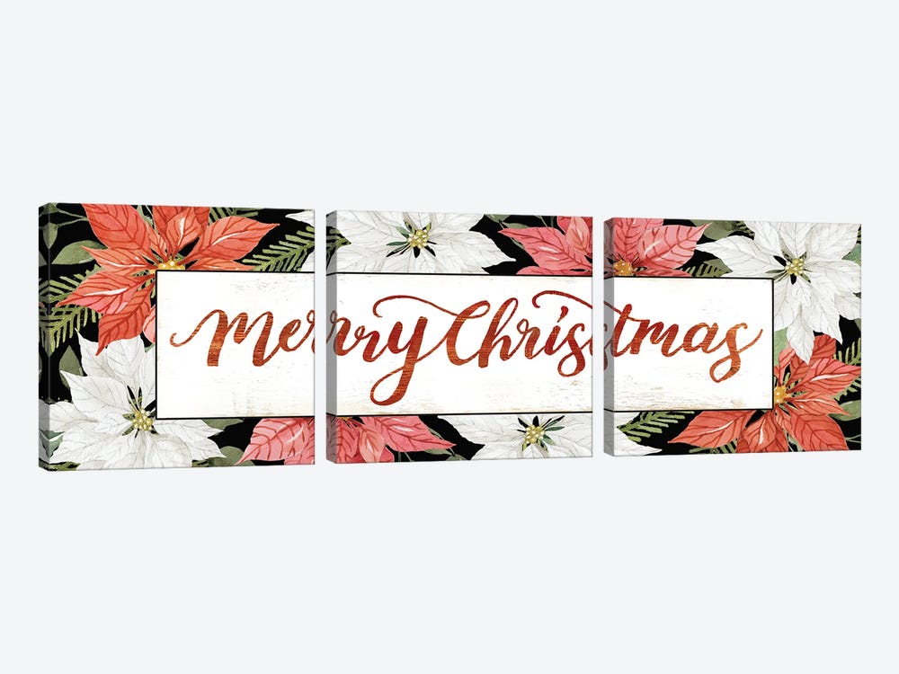 Merry Christmas Poinsettias by Cindy Jacobs 3-piece Canvas Wall Art