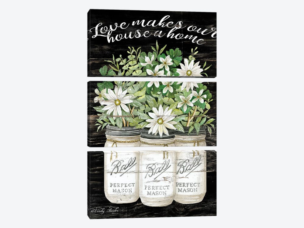 White Jars - Love Makes Our House a Home by Cindy Jacobs 3-piece Canvas Art Print