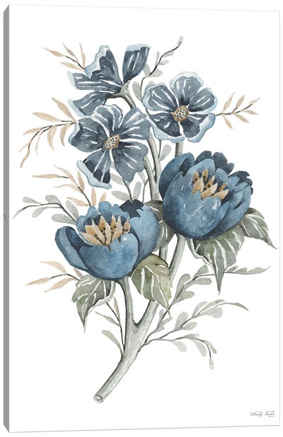Blue Botanical Peonies Canvas Art Print - Cindy Jacobs