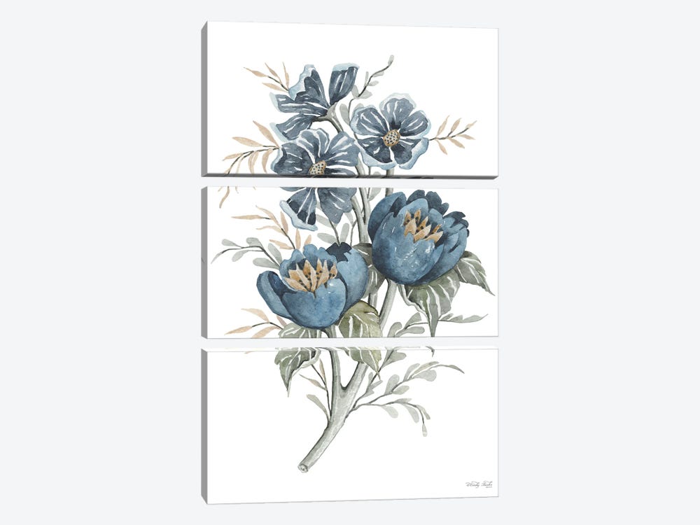 Blue Botanical Peonies by Cindy Jacobs 3-piece Canvas Artwork