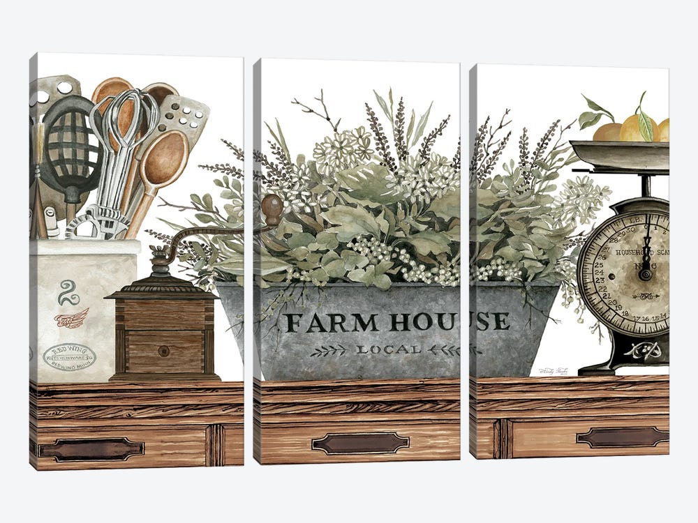 Farm House Kitchen by Cindy Jacobs 3-piece Canvas Wall Art