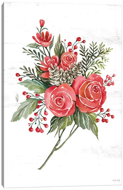 Rose Christmas Botanical Canvas Art Print - Cindy Jacobs
