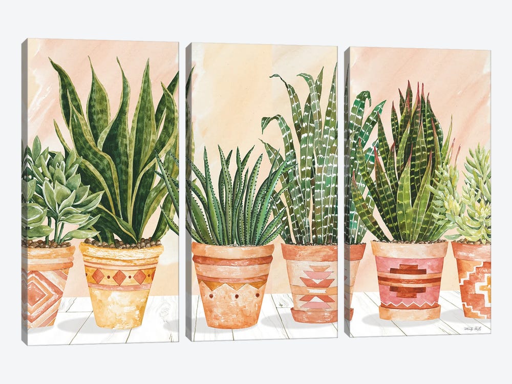 Aztec Potted Plants In A Row by Cindy Jacobs 3-piece Canvas Wall Art