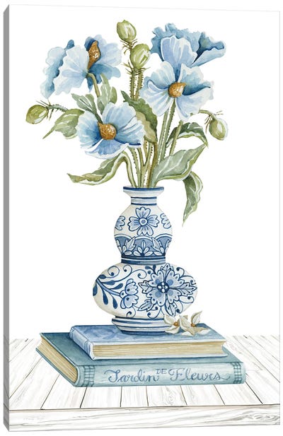 Delft Blue Floral II Canvas Art Print - Still Life
