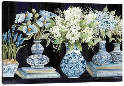 Delft Blue Floral IV Canvas Art Print - European Décor