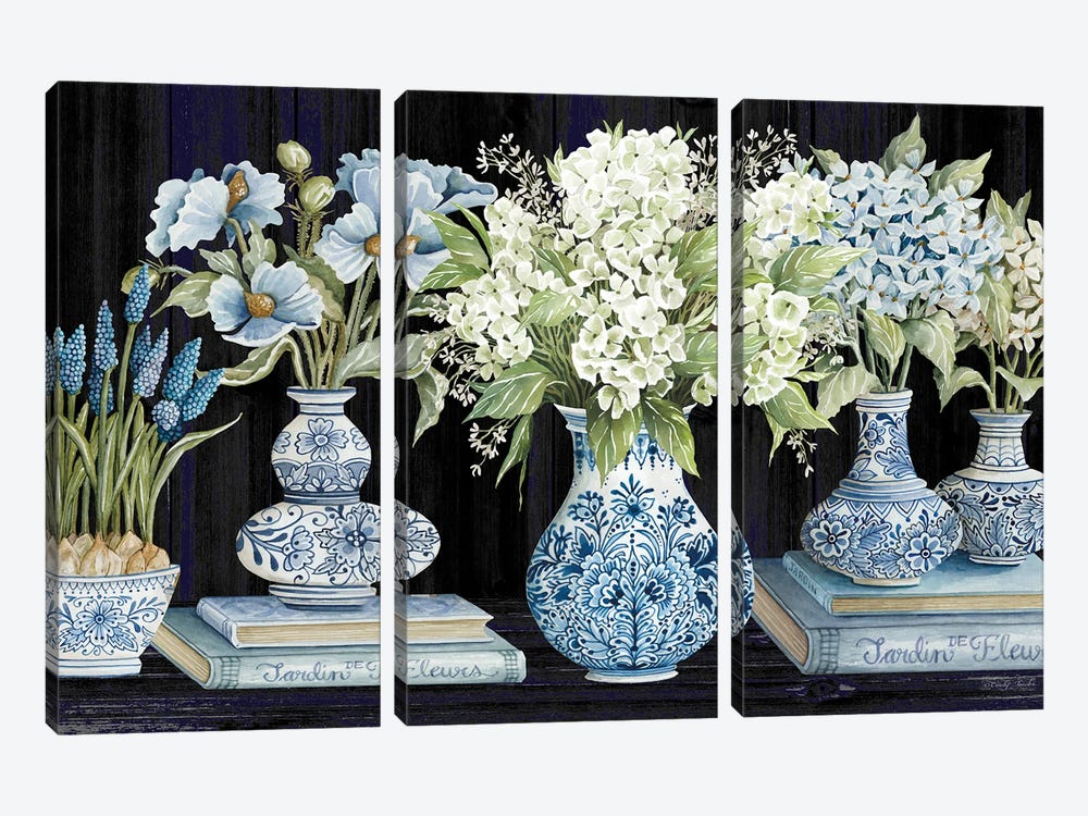 Delft Blue Floral IV by Cindy Jacobs 3-piece Canvas Artwork