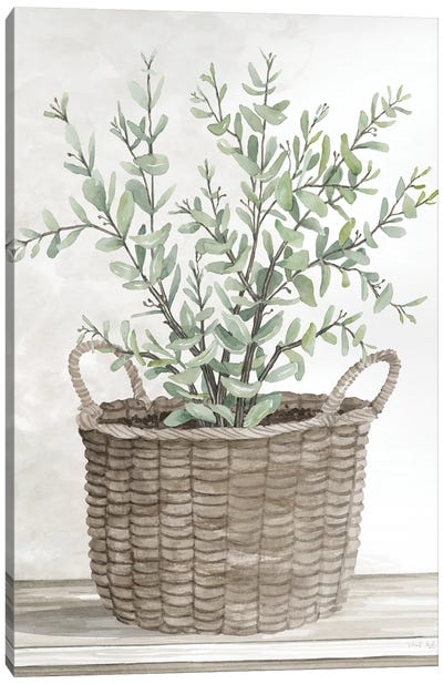 Eucalyptus Basket Canvas Art Print - Modern Farmhouse Décor