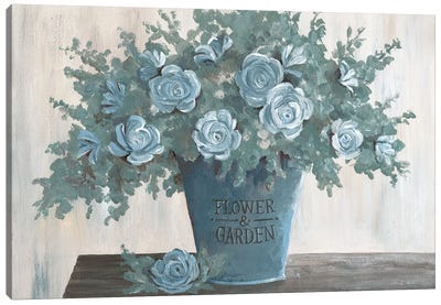 Steel Blue Floral II Canvas Art Print - Botanical Still Life
