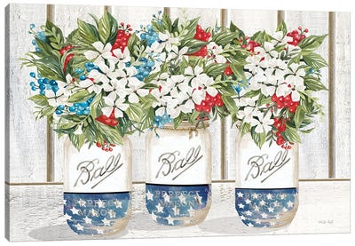 Red, White And Blue Blooms Canvas Art Print - American Décor