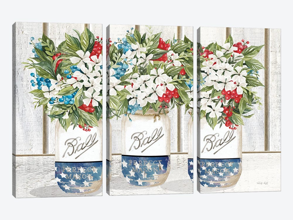 Red, White And Blue Blooms by Cindy Jacobs 3-piece Canvas Art Print
