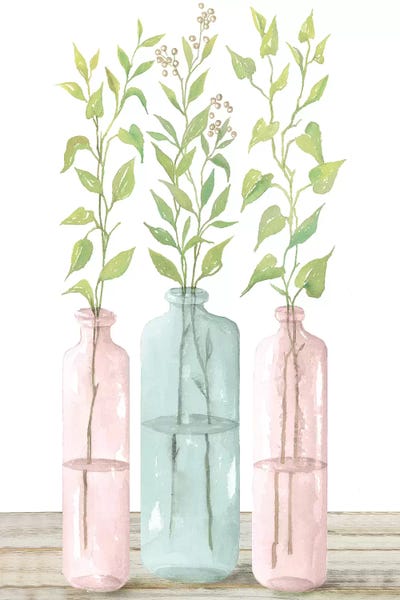 Pastel Leaves in Jars   by Cindy Jacobs framed wall art