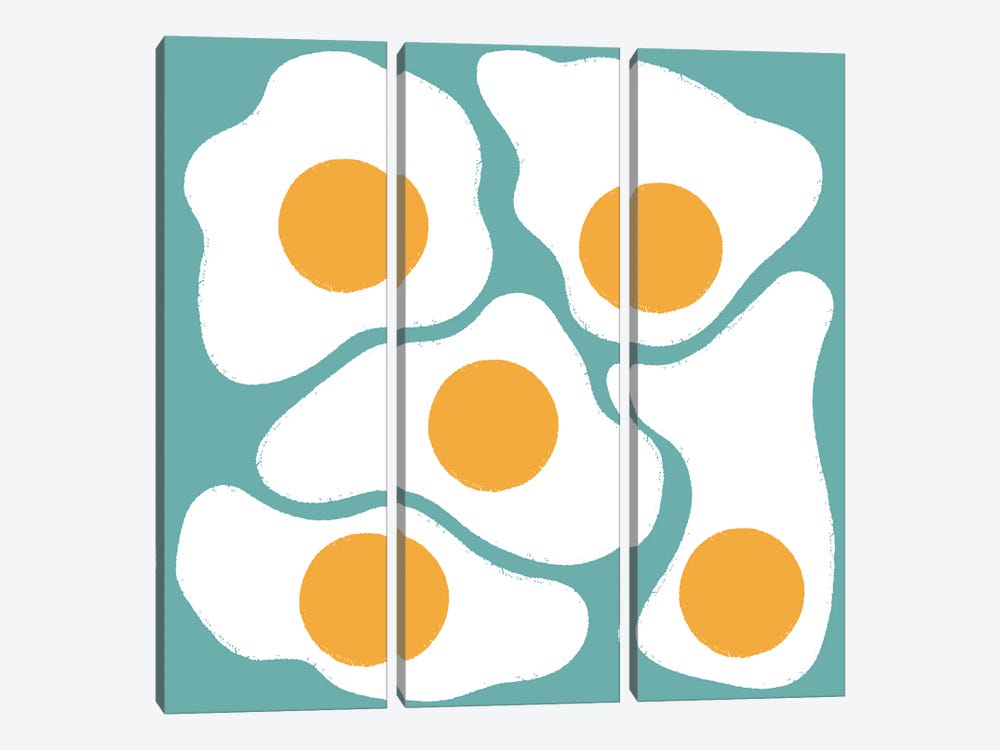 Eggs (Blue) by Carmen Jabier 3-piece Canvas Art Print