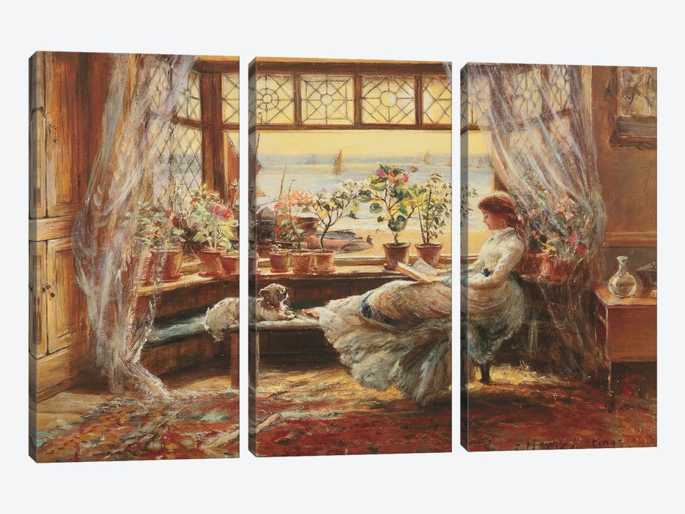 Reading By The Window, Hasti by Charles James Lewis 3-piece Canvas Wall Art