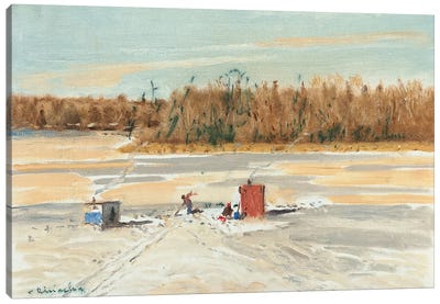 Ice Fishing Midday Canvas Art Print - Ernest Chiriacka