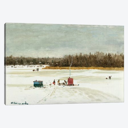 Ice Fishing Morning Canvas Print #CKA29} by Ernest Chiriacka Art Print