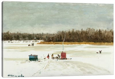 Ice Fishing Morning Canvas Art Print - Ernest Chiriacka