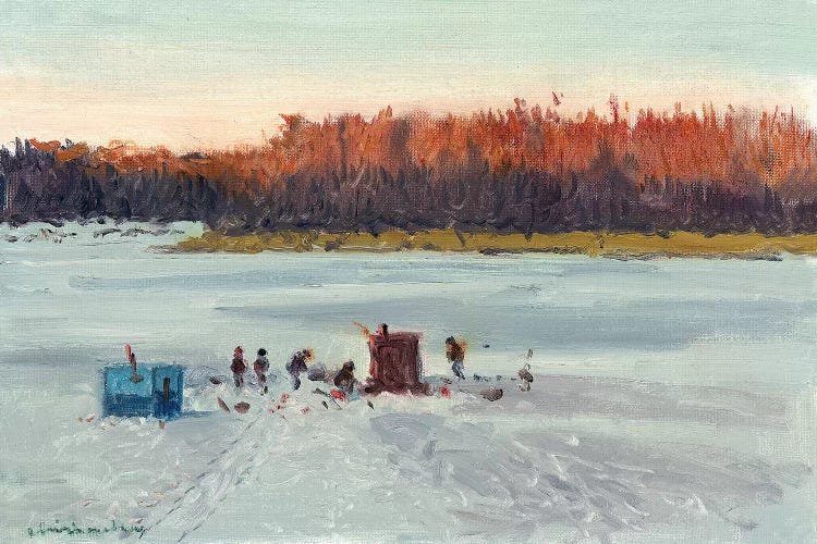 Ice Fishing Sunset Canvas Wall Art by Ernest Chiriacka