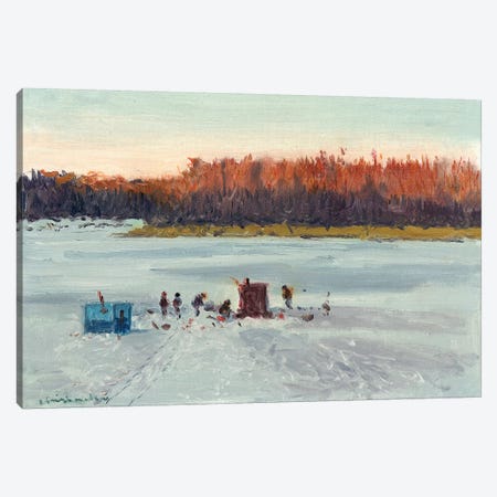Ice Fishing Sunset Canvas Print #CKA30} by Ernest Chiriacka Canvas Wall Art