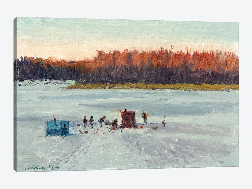Ice Fishing Sunset by Ernest Chiriacka 1-piece Canvas Art