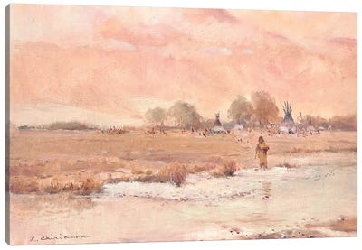 Native American Village Canvas Art Print - Ernest Chiriacka