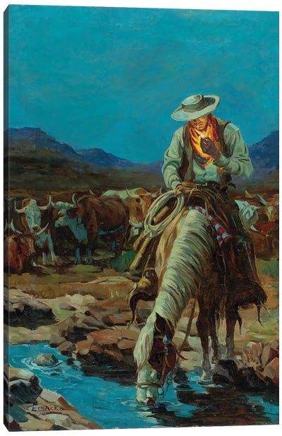 On The Range Canvas Art Print - Cowboy & Cowgirl Art