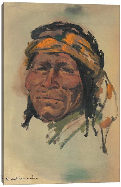 Portrait Of A Brave Canvas Art Print - Indigenous & Native American Culture